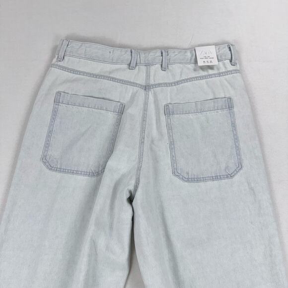Zara Women's High Rise Loose Wide Leg Jean Size 12 Light Blue Wash Trouser - Picture 9 of 16